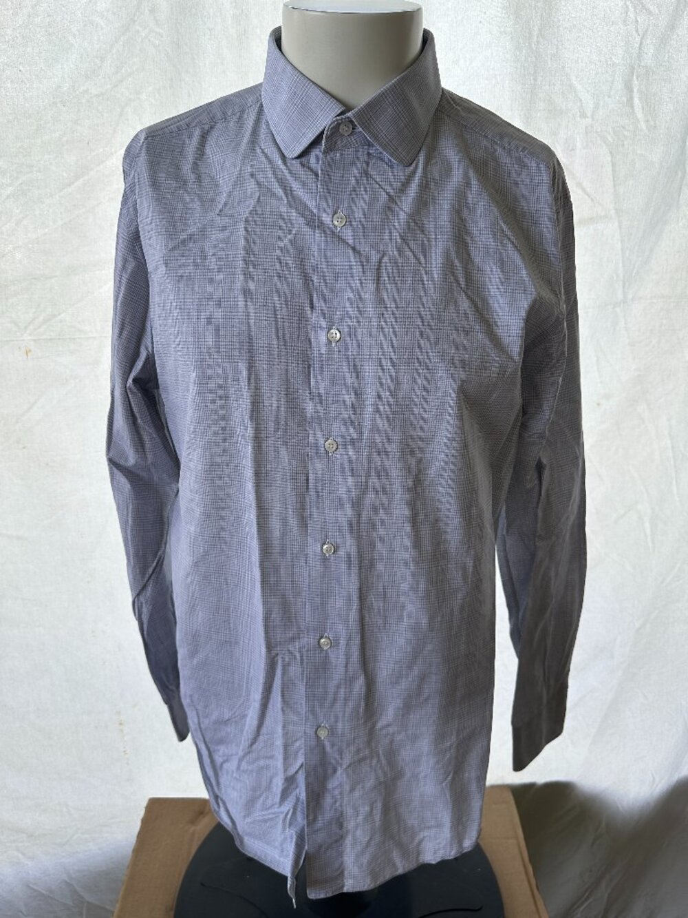 Brioni Men's Checks Light Gray White Dress Shirt Size 43 / 17 Cotton Made in Ita